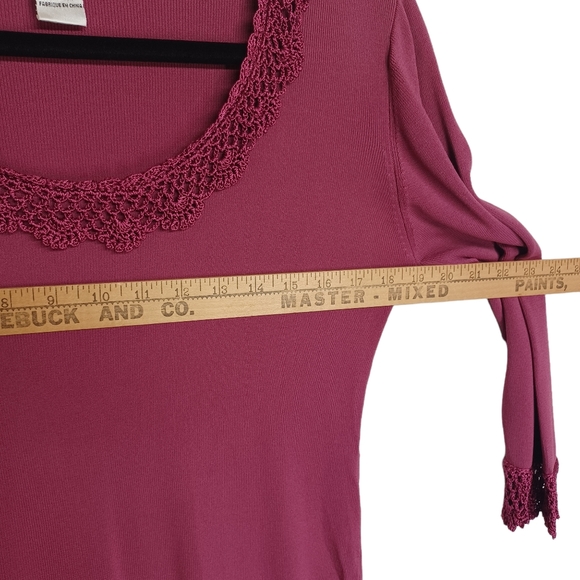 SARA & LILY Magenta Crochet Lace Scoop Neckline Pink Ribbed Top Medium - Picture 5 of 5